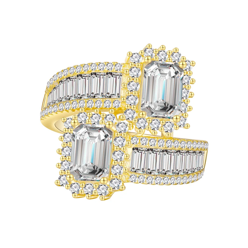 

Original By Zhenchengda, 5 * 7 Emerald Cut High Carbon Diamond, 925 Silver Ring, Women's Surround Row