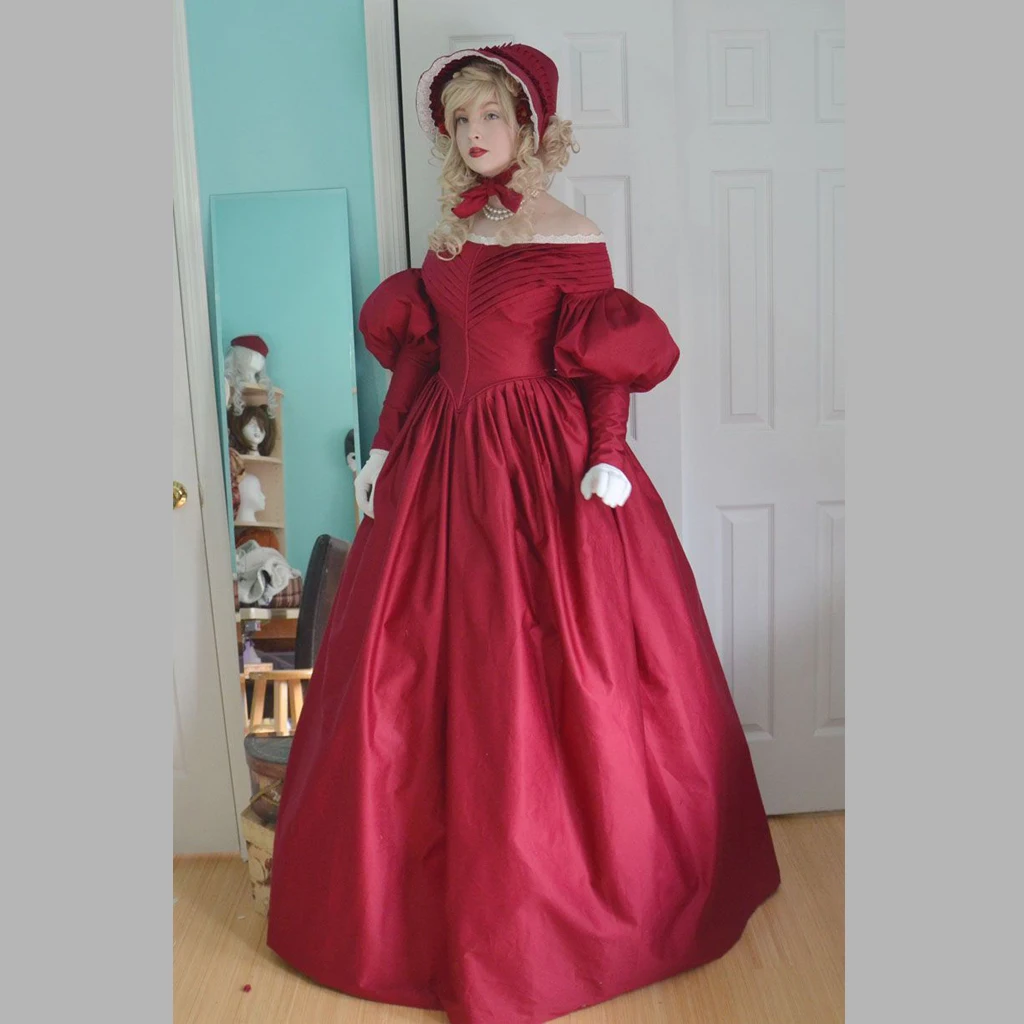 Victorian red lantern sleeve gown dress Victorian Gothic Civil War Southern Belle dress Steampunk Red Christmas Ball Gown