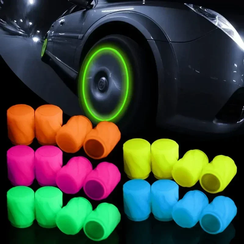 Luminous Valve Caps Fluorescent Night Glowing Decor Car Motorcycle Bicycle Wheel Hub Valve Stem Cap Styling Car Accessories