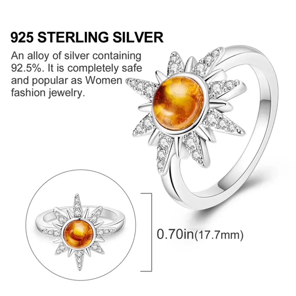 925 Sterling Silver Women Ring Sparkle Sun Engagement Ring Original Holiday Men Jewelry Gift