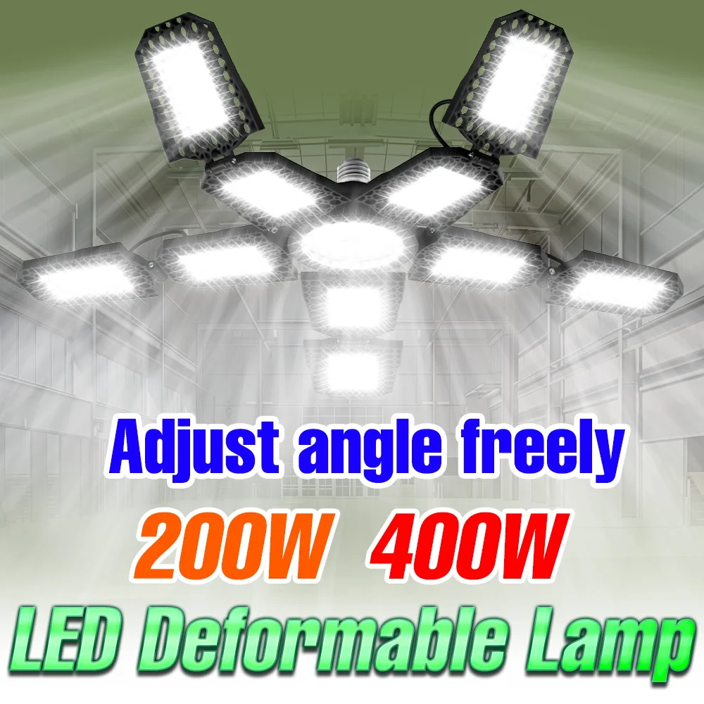 

Светодиодный гаражный светильник 400 Вт, AC100-277V, внутренние потолочные светильники E26/E27, складной, деформируемый, 220 В, освещение для мастерской, склада, большой площади