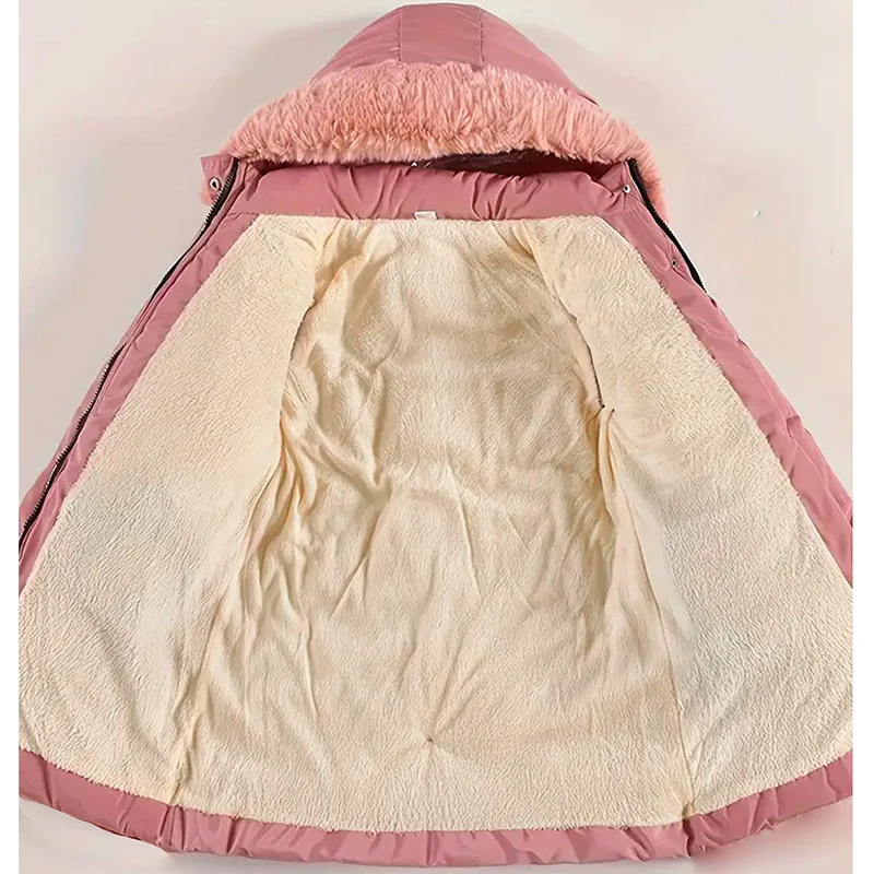Winter Teen Girls Jacket Keep Warm Plush Lining Hooded Zipper Down Cotton Outerwear Fashion Princess Coat 6 7 8 9 10 11 12 Years
