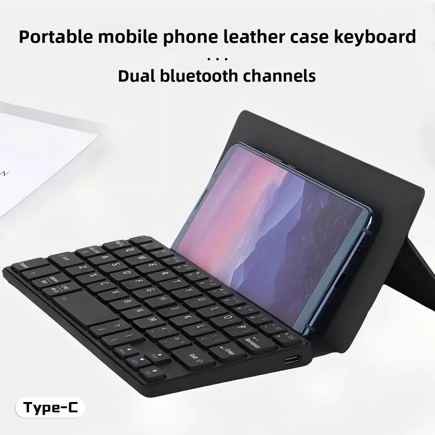 

Portable mobile phone leather case dual Bluetooth keyboard silent rechargeable business trip portable office mini keyboard