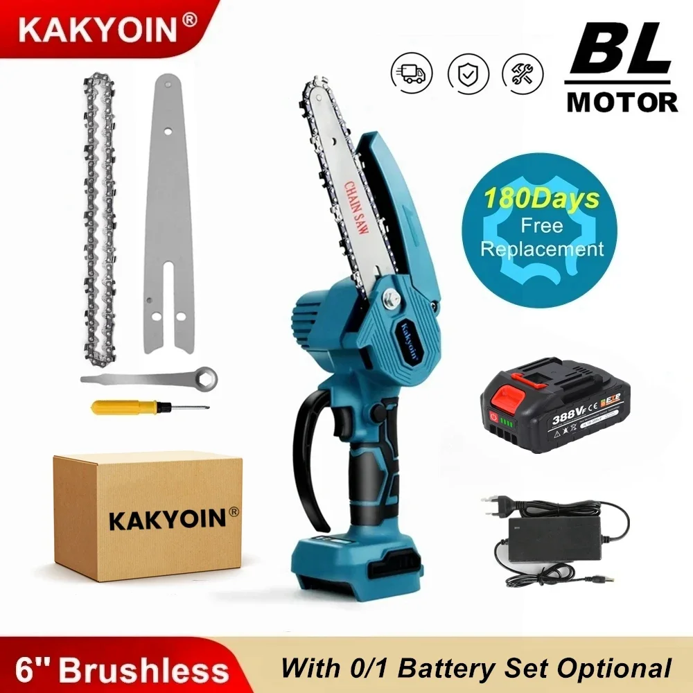 

KAKYOIN 6 Inch Brushless Mini Electric Pruning Saw Handheld Chainsaw Cordless Electric Saw Wood Cutting Tool Garden Tool