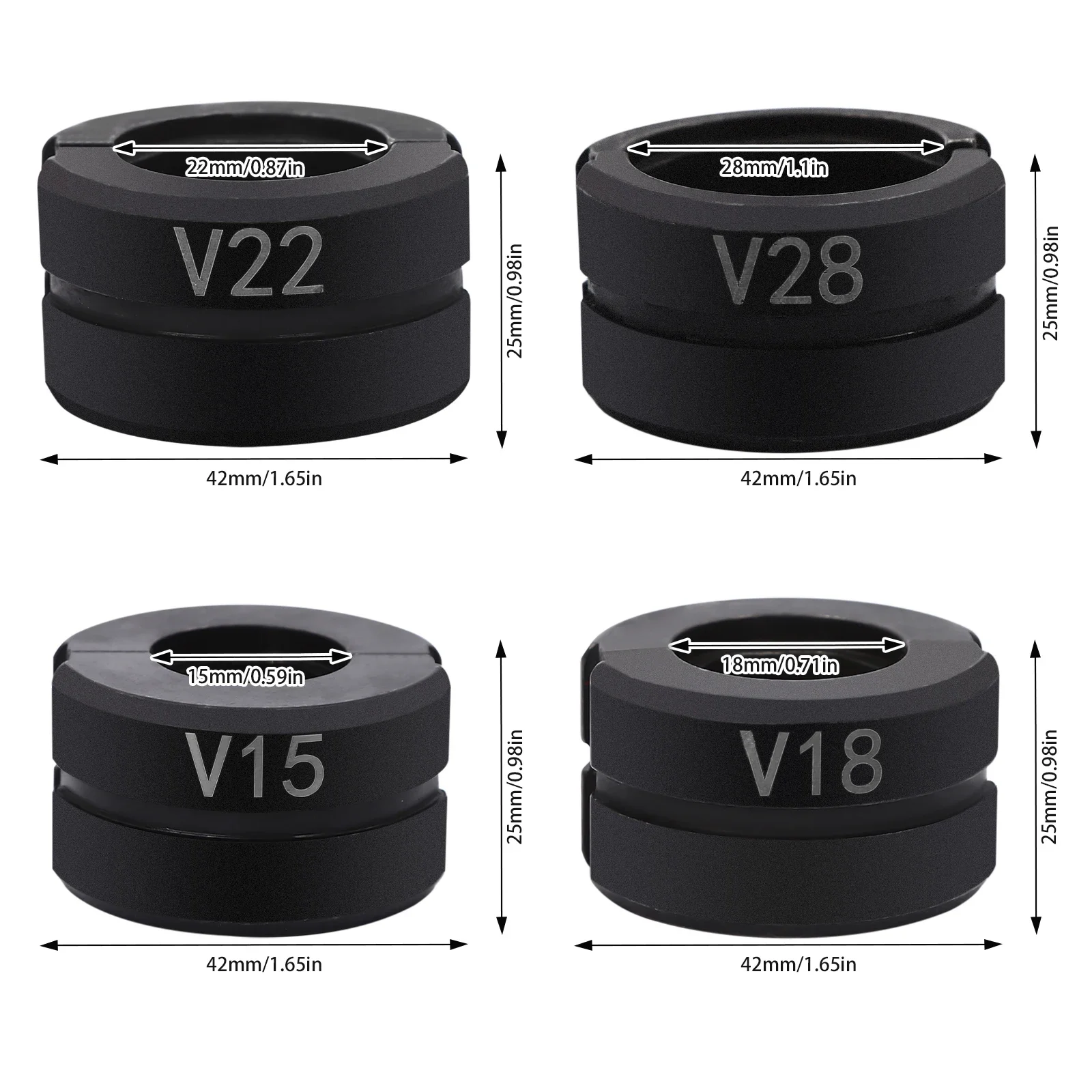 Immagine 3: Set di 4 Pezzi di Teste a V per Crimpatura da 15/18/22/28mm, Pinze per Pressatura Tubi, Set di Teste per Pressatura Tubi, per Crimpatura Tubi in Rame