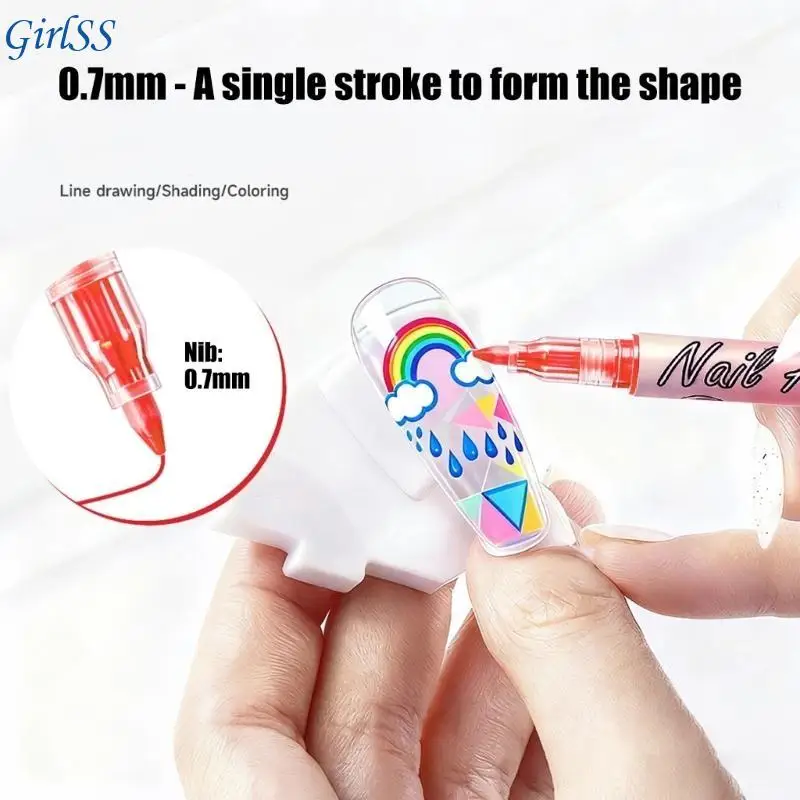 12 Color Quick Dry Art Pens Fine Tip for Precise Drawing Not Require Lamp Water Based Safe for DIY Manicures T4MB