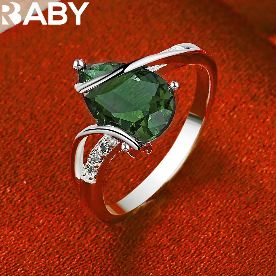 URBABY 925 فضة الأخضر الزركون الدائري للنساء مجوهرات الأزياء خمر نعمة سحر نوبل هدايا عيد ميلاد الحزب