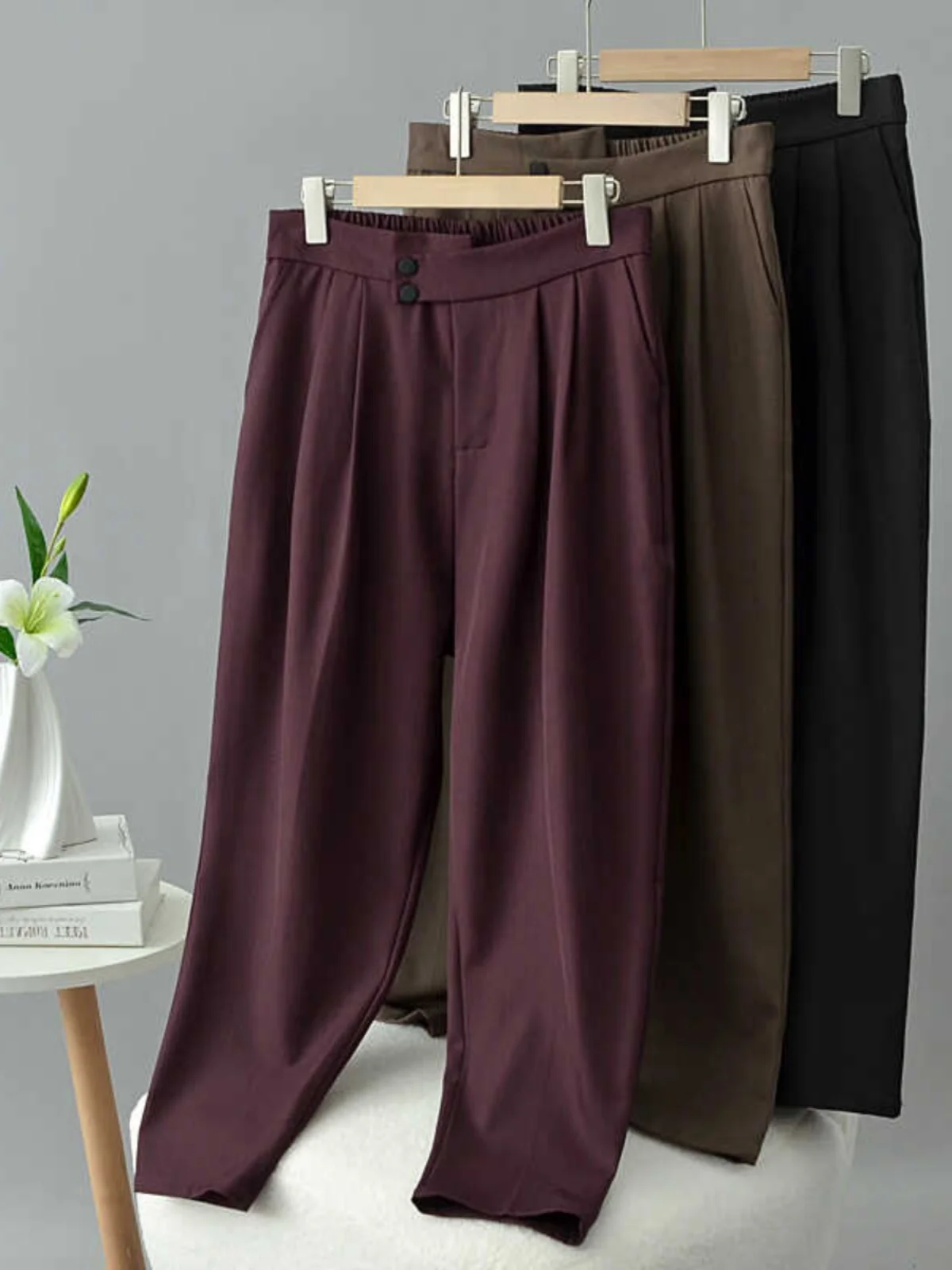 High Waist Harlan Pants Women's Loose Casual Cucumber Pants Small Size Nine Points Suit Pants Autumn New Style plus Size