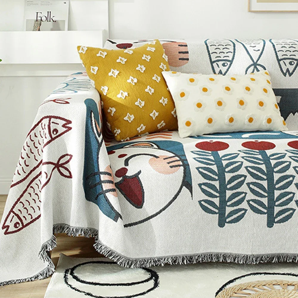 Kawaii Cat Blanket Rural American Sand Hair Towel Covers For Couch Sofa Decorative Slipcover Lucky Cat Knitted Blankets 담요
