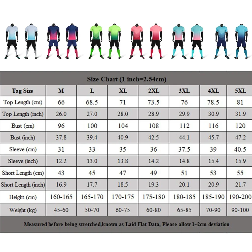 Mens Gradient Short Sleeve Football T-shirt Shorts 2PCS Suit Soccer Jerseys Set