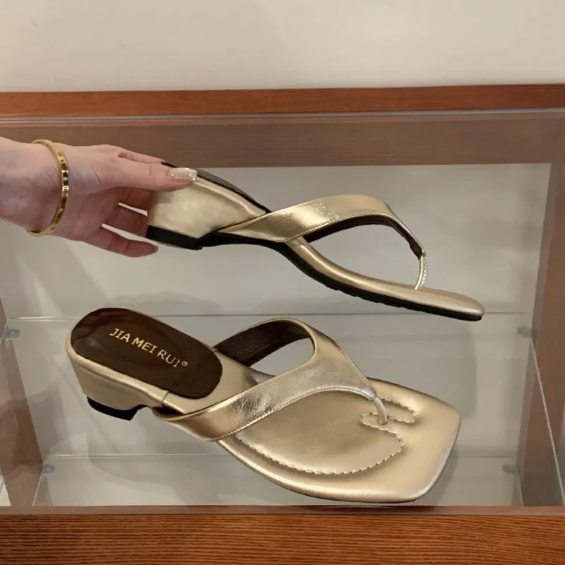 

New Women Shoes Exquisite Square Head High Heels Flip Flops for Woman Fashion Vacation Casual Shoes Designer Shoes Zapatos Mujer