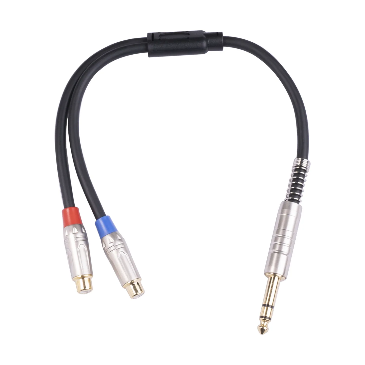 Zinc alloy housing gold plated plug Stereo 6.35 male to dual RCA female forked audio cable 0.3 m