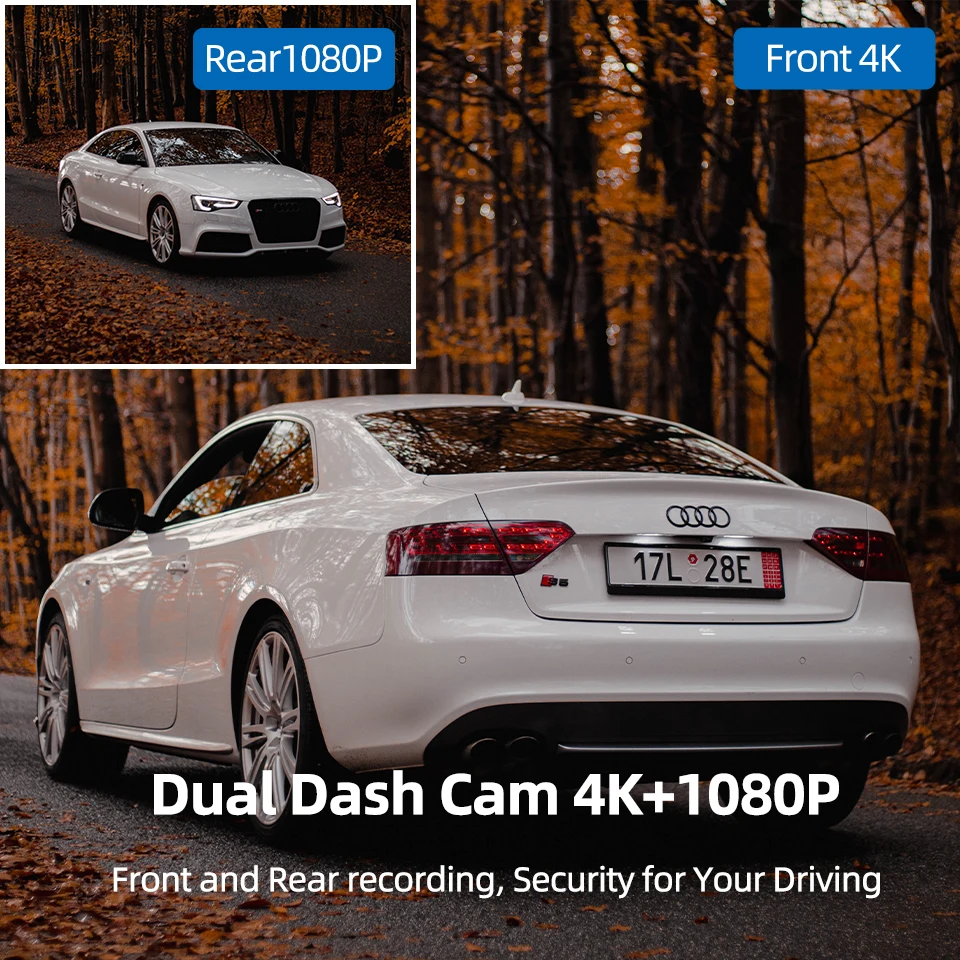 Yangood 4K Dashcam ثنائي القناة مسجل فيديو جهاز تسجيل فيديو رقمي للسيارات دعم 1080P كاميرا الرؤية الخلفية واي فاي نظام تحديد المواقع وضع وقوف السيارات G-الاستشعار الصندوق الأسود