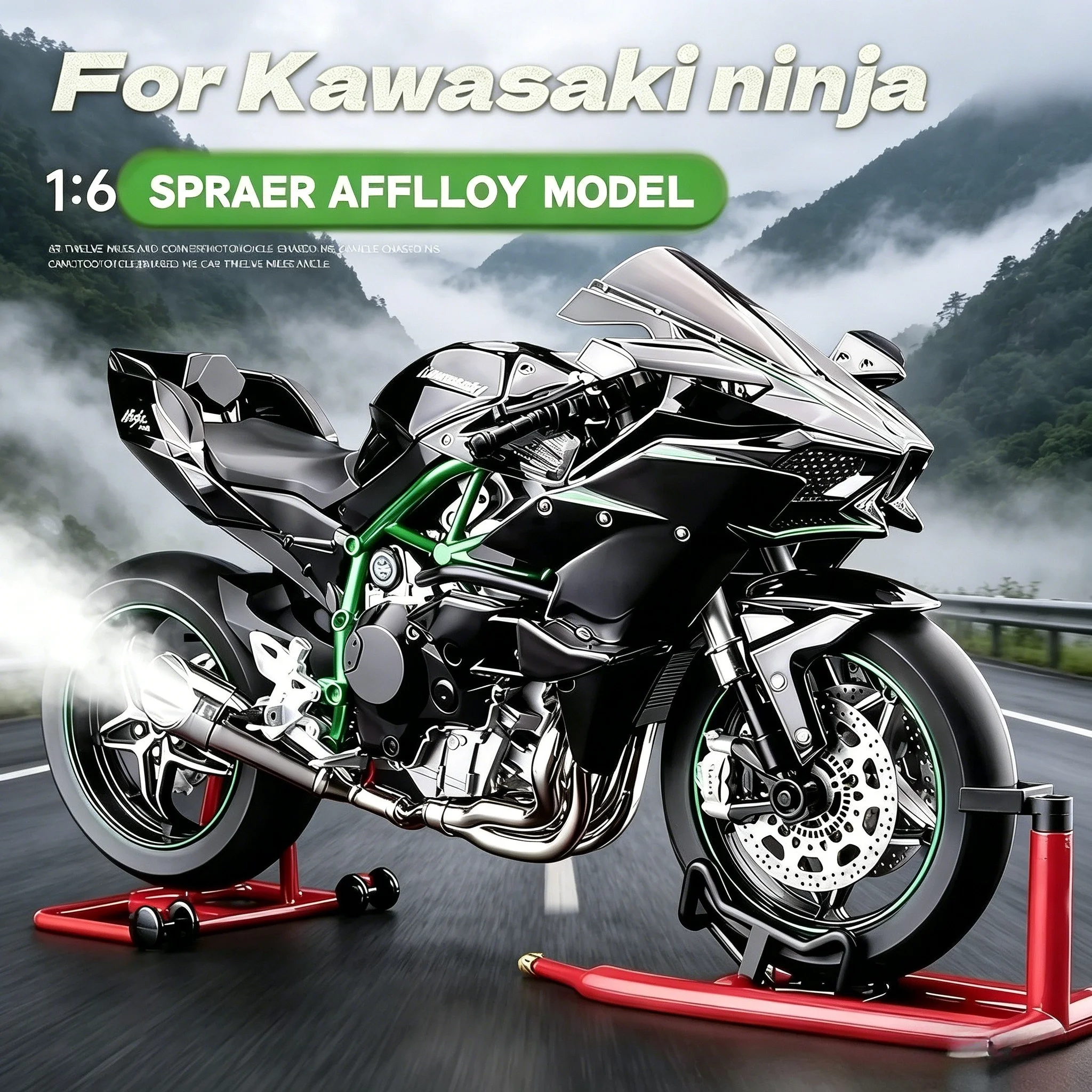 Alloy Die-Cast Moto Model - Realistic Collectible Display Gift for Boys Adults Birthday Xmas Gift for Kawasaki Ninja H2R 1:6