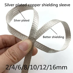 Silver Plated Copper Shielding Sleeve 2 4 6 8mm Telescopic Braided Net Anti-Interference Wire Electromagnetic Wave Proof Sleeves