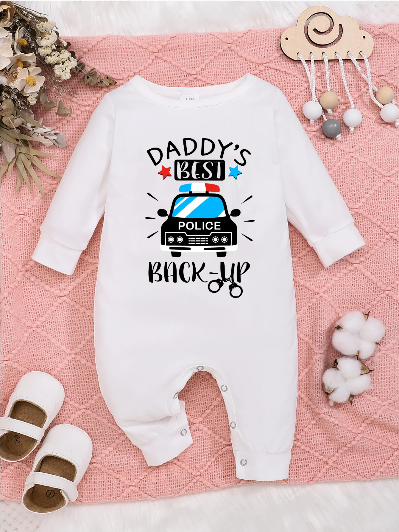 Baby Outfit Police Car Print Long Sleeve Onesie Daddy‘s Best Back Up Boys Girls Playsuit Bodysuits Toddler I like Golf Jumpsuit