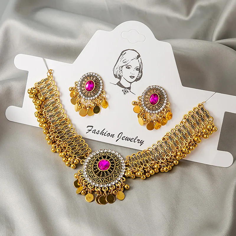 Luxury Vintage Women\'s Jewelry Set Gold Plated White Crystal Zircon Necklace Earrings Sets Bridal Wedding Jewelry Set 2023 New