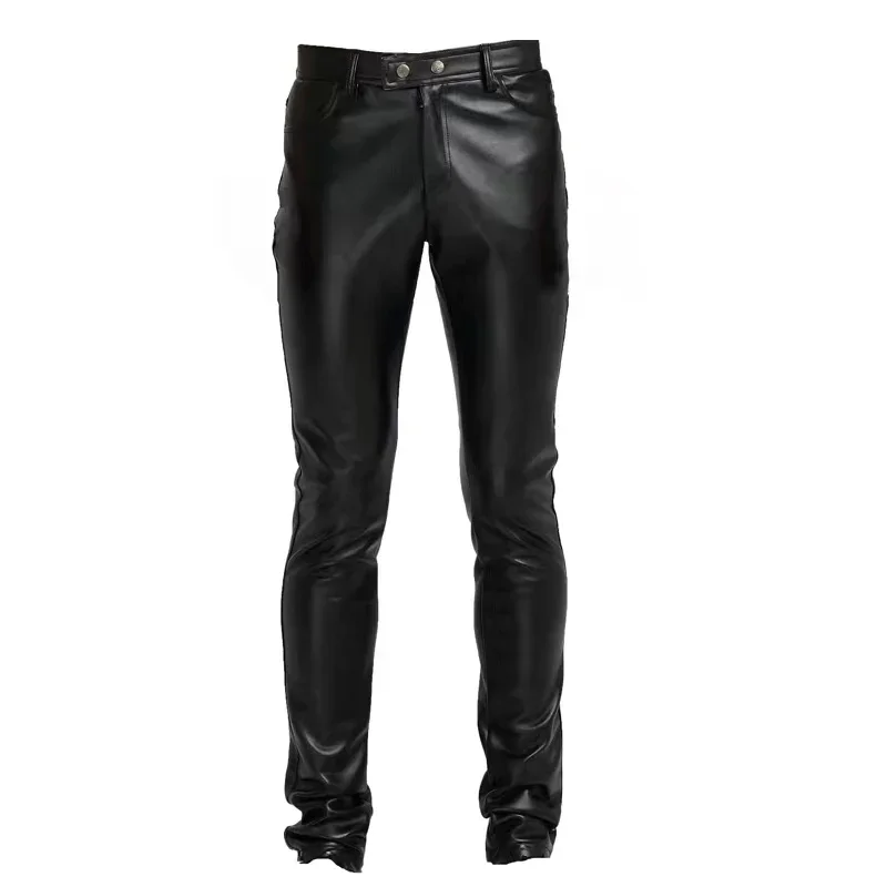 New  Hit The Sales of Europe and The United States Solid Color PU Stretch Casual Men Leather Pants Fashion Handsome Straight