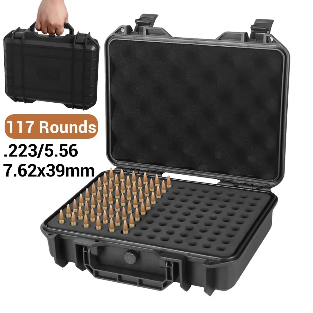Tactical Ammo Box Storage Case 117 Rounds Bullets Organizer Case .223 5.56mm 7.62x39mm Ammo Can  Rifle Cartridge Storage Case