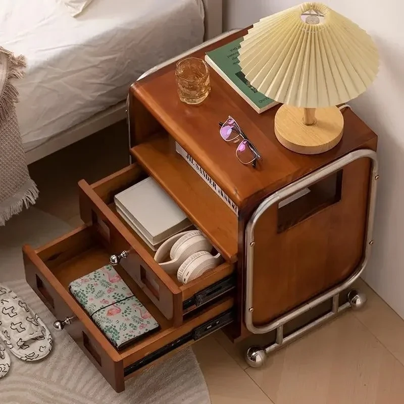 A Boxwood French Retro Solid Wood Treasure Box Bedside Table Stainless Steel Medieval Bedroom Side Cabinet, Storage CabinetEsmt1