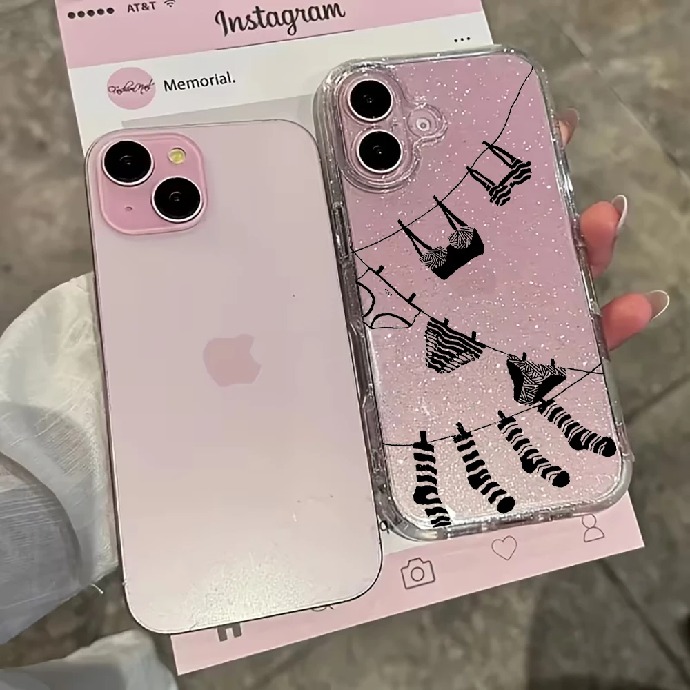 Funny Laundry Line Glitter Clear Phone Case For iphone 17 Air 14 15 16 11 12 13 Pro Max 16E 17E 14 Plus 15 16 Pro XR XS X Cover view 5