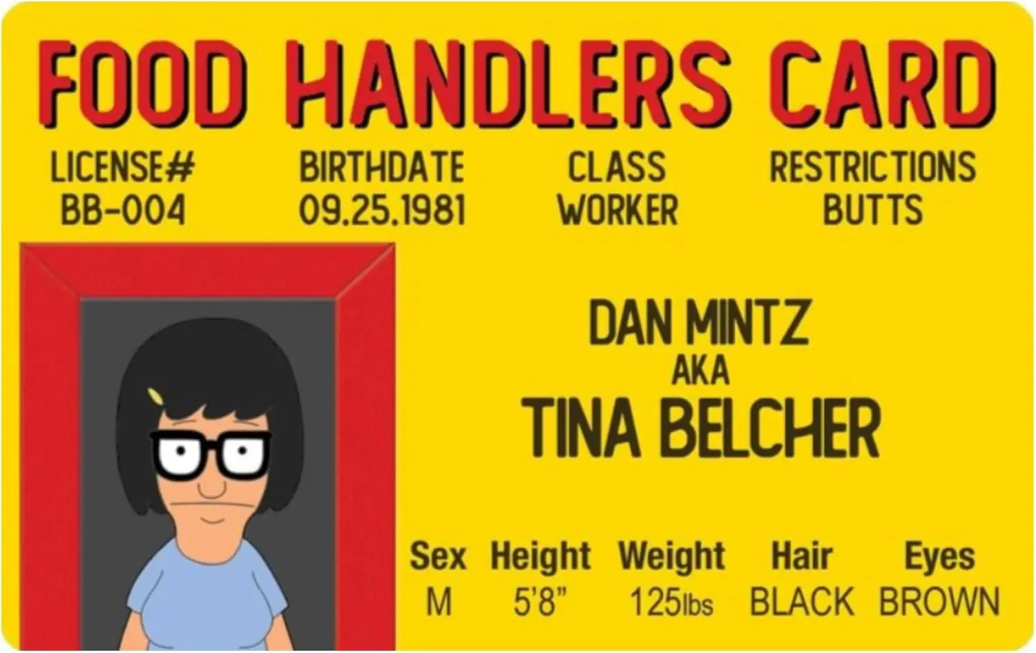 Signs 4 Fun Parody Driver’s License | Tina Belcher - Bobs Burgers ID | Fake ID Novelty Card | Collectible Trading Card Driver’s