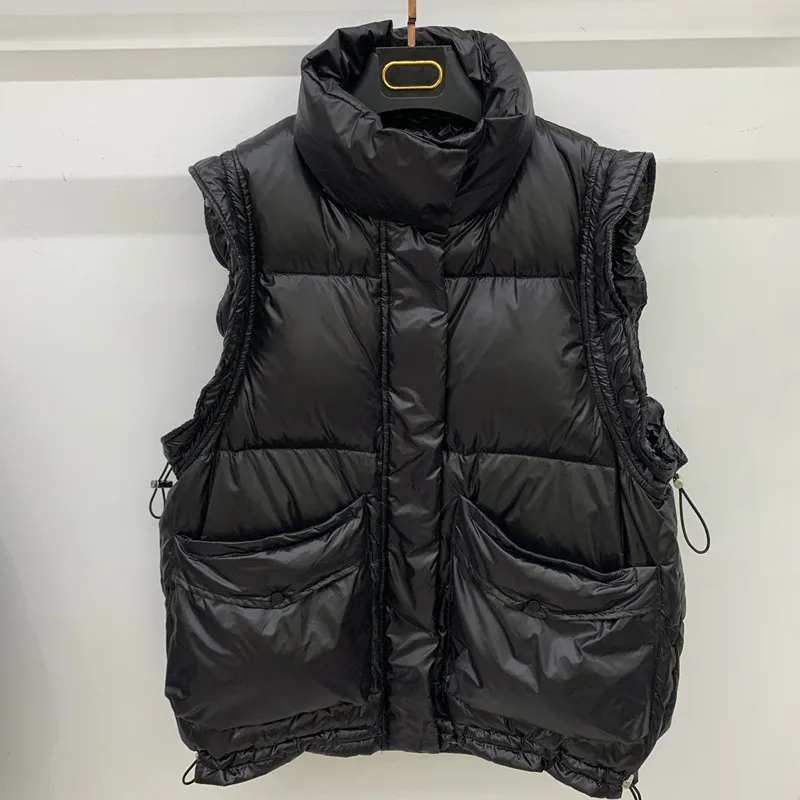 Nuovo autunno inverno piumino gilet donna leggero sottile bianco piumino d'anatra gilet corto senza maniche con coulisse gilet caldo cappotto