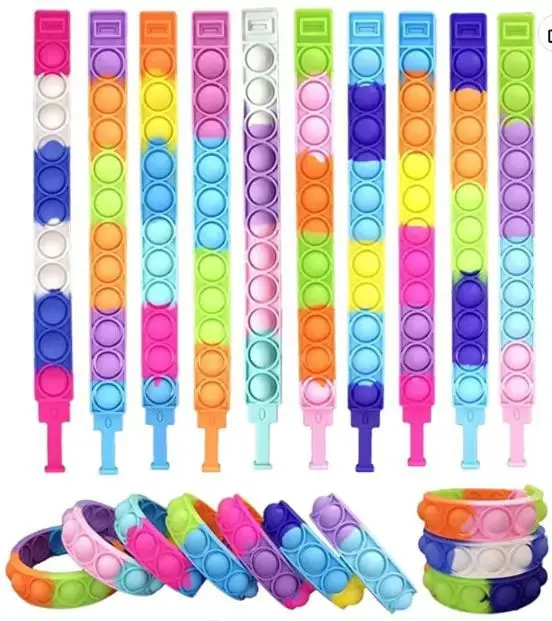 12pcs Colorful Sillicone Pop Fidget Bracelet Party Favors Game Prizes Toys Push Bubble Finger Fidget Sensory Toys Bracelet Toys