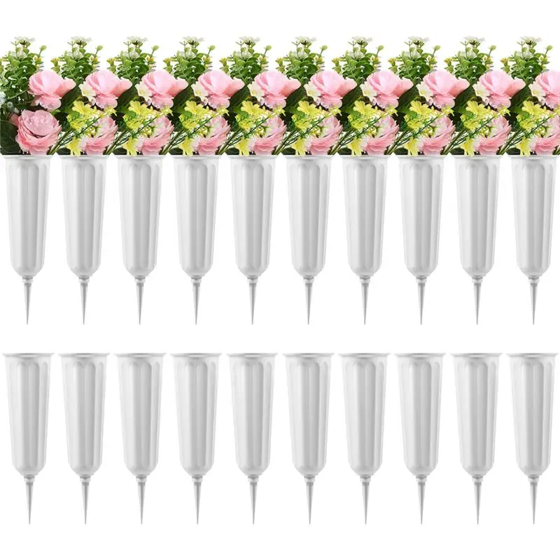 Graveyard Floral Decor - 20-Pack Plastic Vases With Spikes For Cemetery, Memorial Flower Holders Highly Recommended