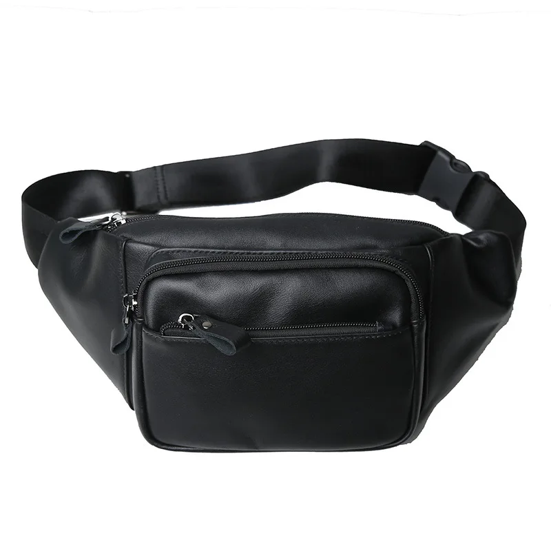 Men's Genuine Leather Waist Bag - Top Grain Cowhide Chest Sling Bag, Multi-Functional Business Fanny Pack for Office & Gym