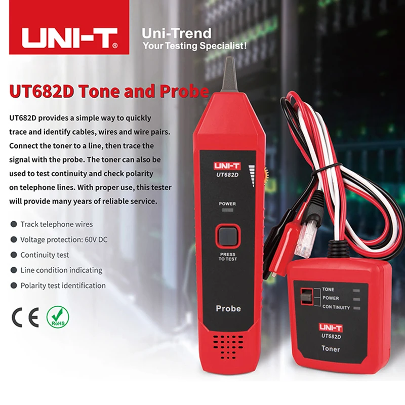 UNI-T UT682 UT682D Network Wire Tester Tracker RJ11 RJ45 Wire Line Finder Handheld Cable Testing Tool For Network Maintenanc