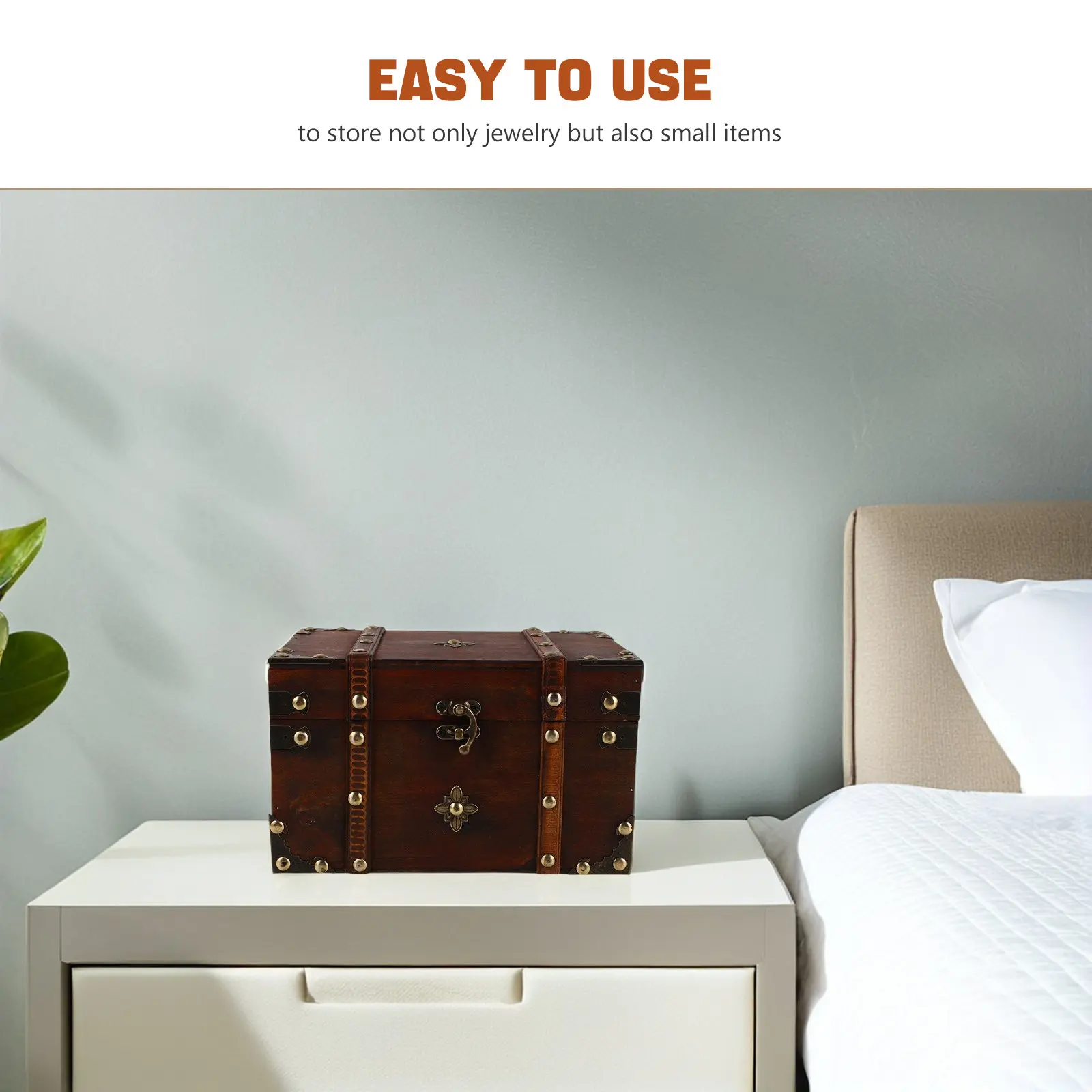 Retro Wooden Jewelry Box Solid Wood Lockable Organizer for Jewelry Watch Tea Bags Small Items Desktop Storage Display Case