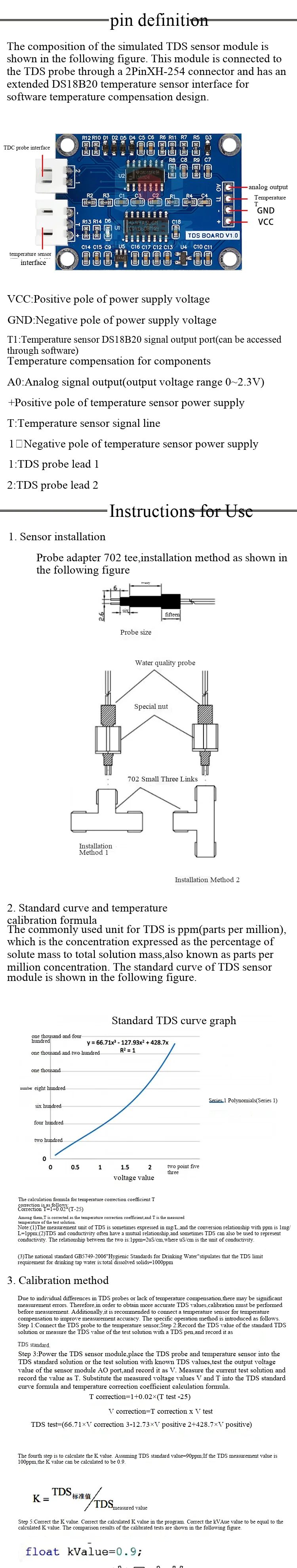 TDS-Sensormodul, analoges Signal, gelöste Feststoffe, Wasserqualitätsprüfung, geeignet für 51/STM32. – Detail 3