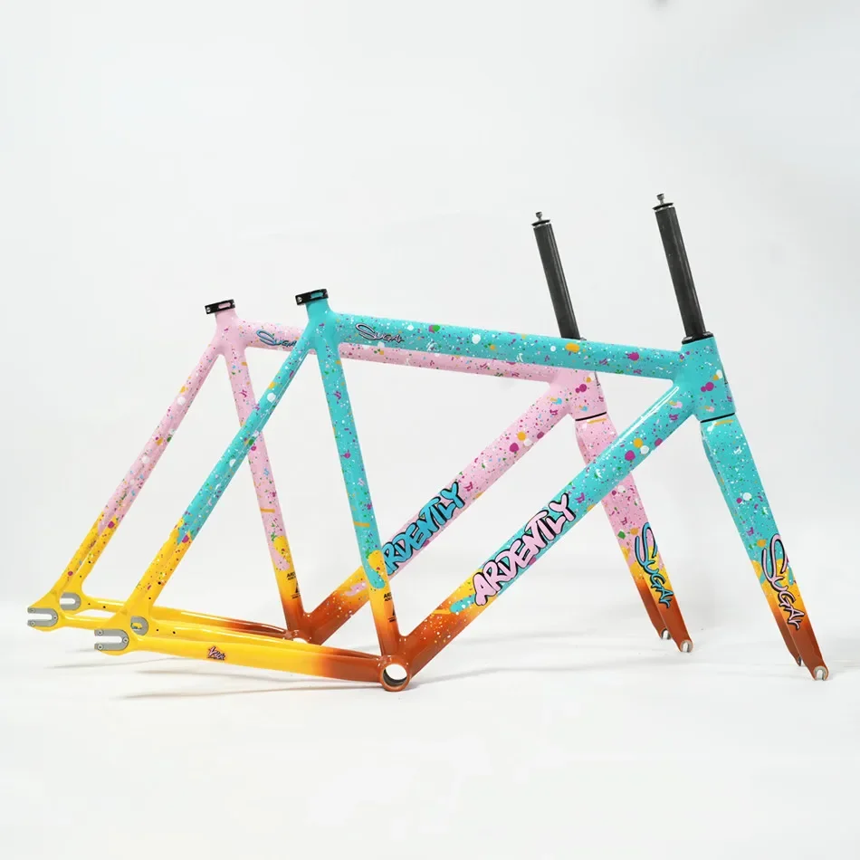 Ardently SUGAR Frameset, Track Fixie Bike Colorful Frame And Fork, Single Speed Bicycle Parts, 700C 6069 Aluminum, Carbon Fork