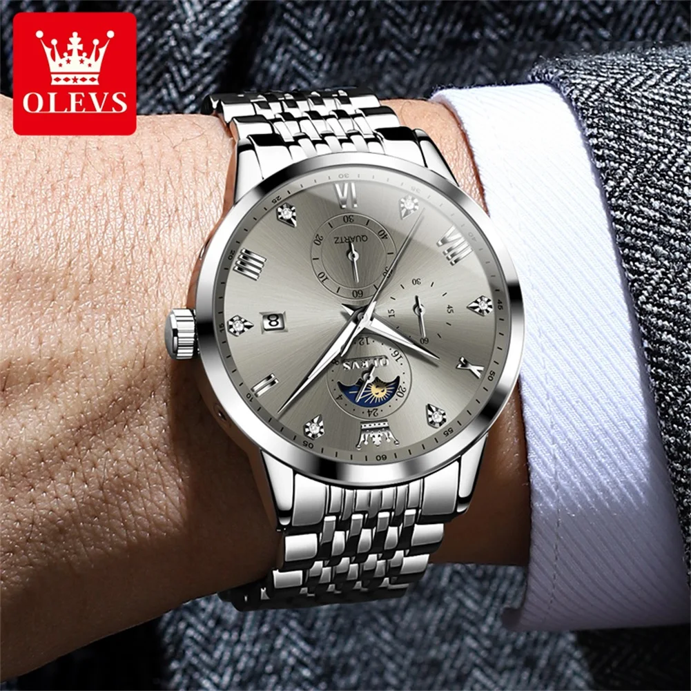 OLEVS Men's Watches 2925 Top Brand Luxury Business Original Quartz Watch for Man Simple Fashion Double Scale Waterproof Luminous