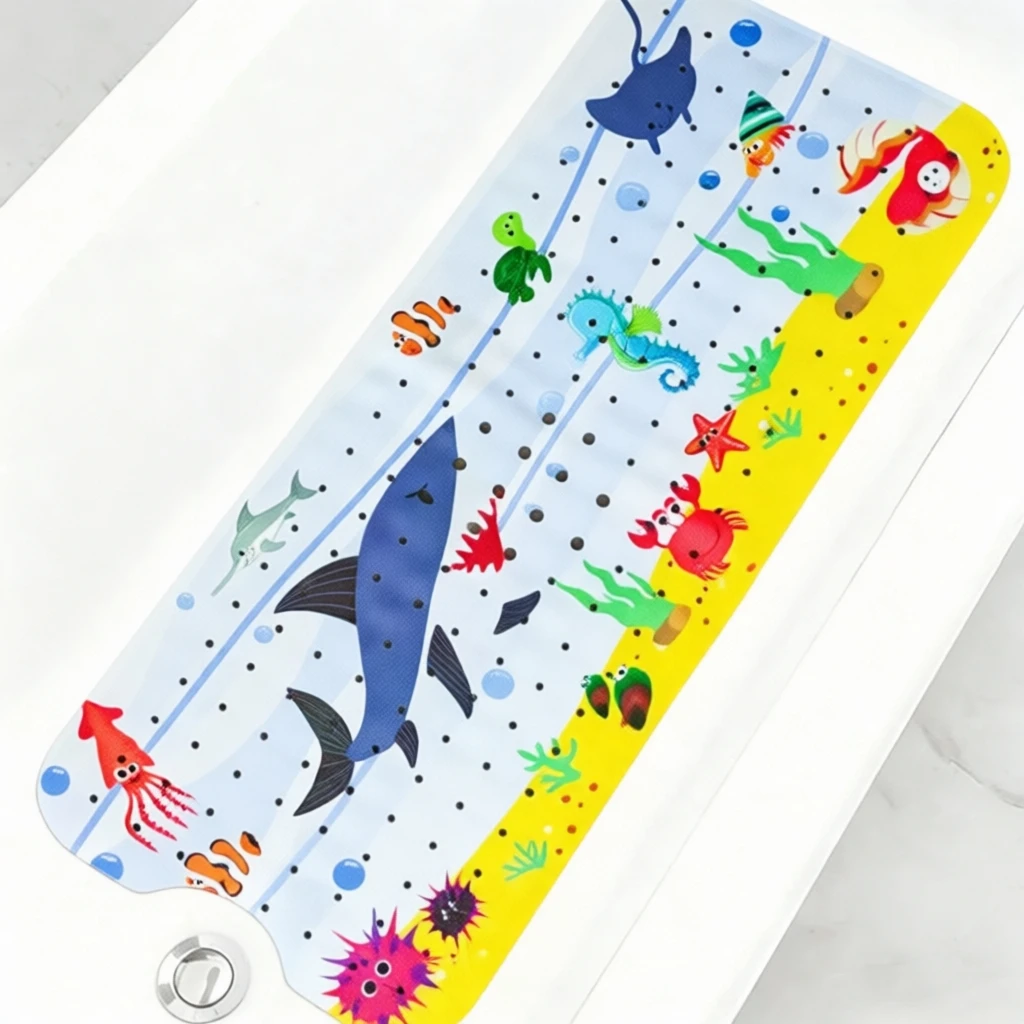 1 Stück Baby-Badematte für Badewanne, rutschfeste Kinder-Badematte – 40 x 10 cm, extra lange Cartoon-Badematte, Kleinkind-Badematten mit Saugnäpfen – Detail 7
