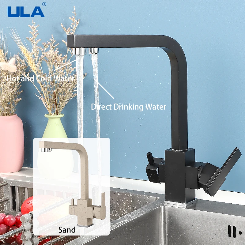 

ULA Kitchen Filtered Faucet Balck Brass Taps Purifier Faucet Dual Sprayer Drinking Water Tap Vessel Sink Mixer Tap Torneira