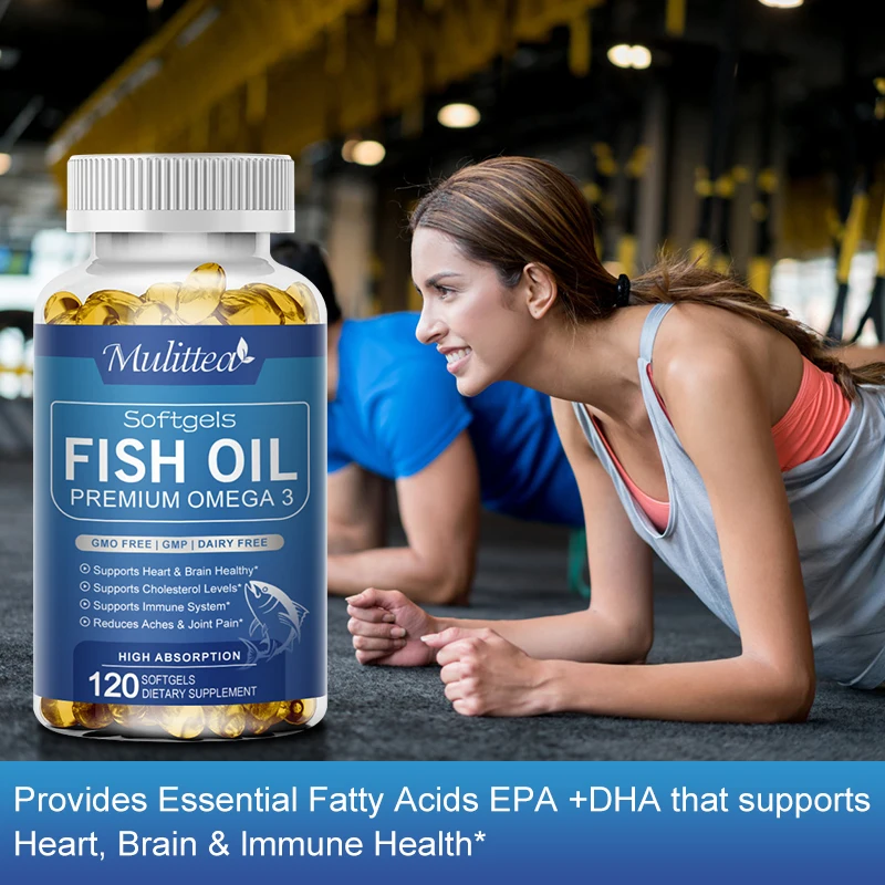 Mulittea Fish Oil 3600 mg Soft Gels  Omega 3 with  EPA & DHA Helps Brain Development & Cardiovascular Health for Man and Woman