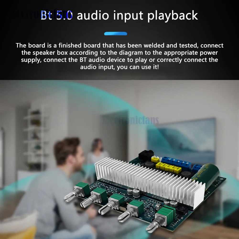 TPA3116 Bluetooth 5.0 High Power 2.1 Subwoofer Digital Amplifier Board DC12-24V Finished Board 250W+50W+100W