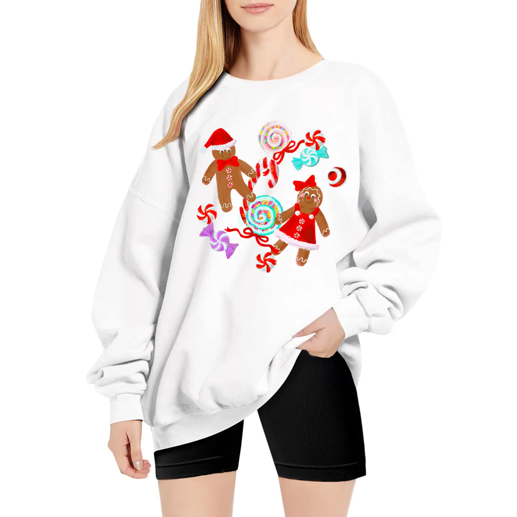 Christmas Gingerbread Man Hoodie Gingerbread Man Hoodie Woman O-Neck Long Sleeve Harajuku Oversized Sweatshirt