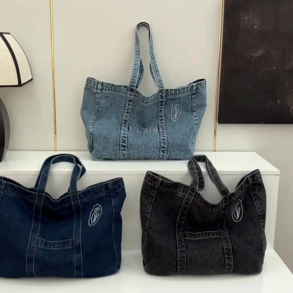 لطيف الكورية نمط الدنيم حمل حقيبة بلون بولي Leather الجلود حقيبة يد ذات سعة كبيرة سعة كبيرة حمل حقيبة تحت الإبط حزم في الهواء الطلق