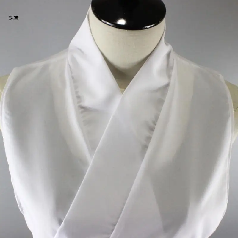 X5QE Womens Vintage Chinese Hanfu Costume Half Shirt Crop Top for Cross Wrap Deep V-Neck White Fake Collar Decorative