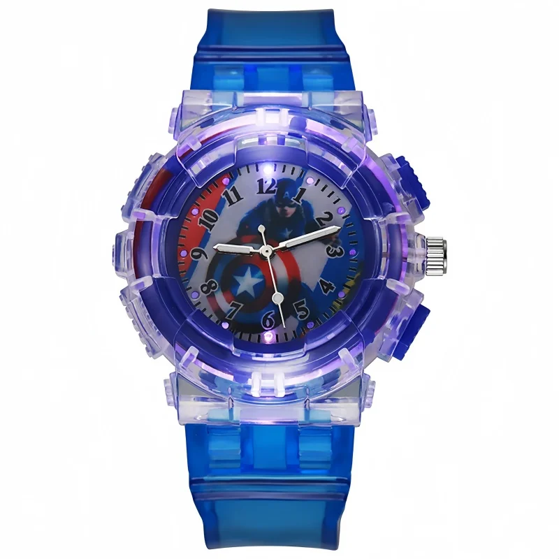 ساعة مارفل للأطفال المضيئة سبايدر مان كابتن أمريكا بنمط ثلاثي الأبعاد للأطفال، ساعة لطيفة، سوار ساعة هدية للأطفال