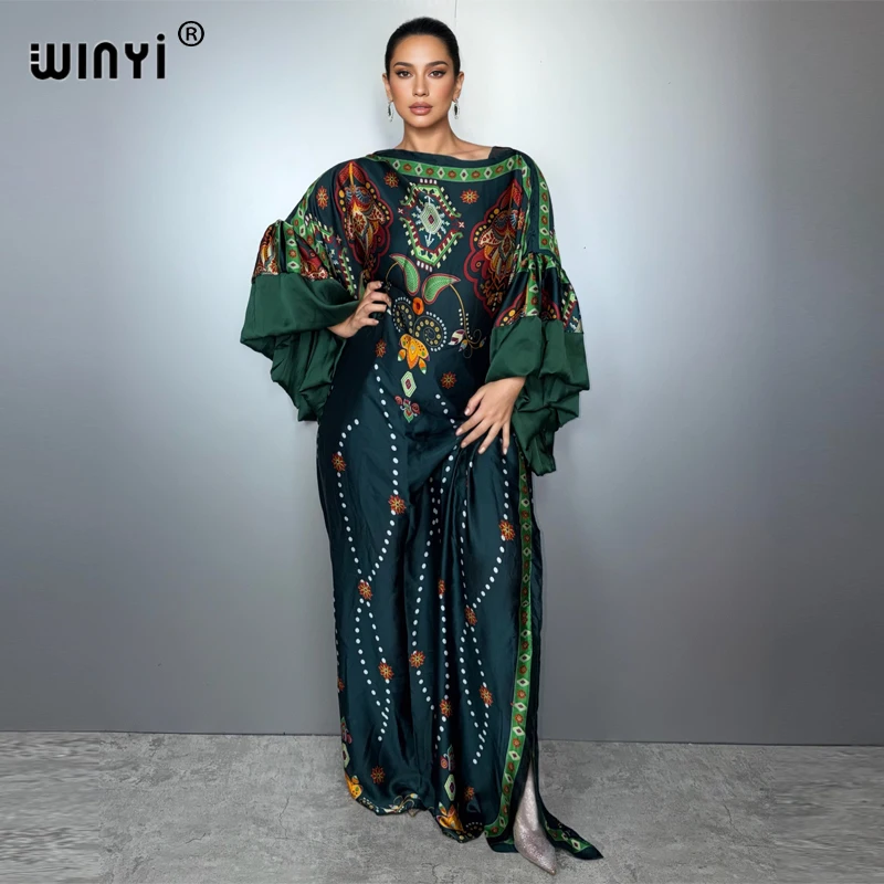 WINYI elegante soffio (ed) maniche abito da sera abaya dubai lusso femminile allentato stampa caftano donna musulmana abbigliamento abito da spiaggia
