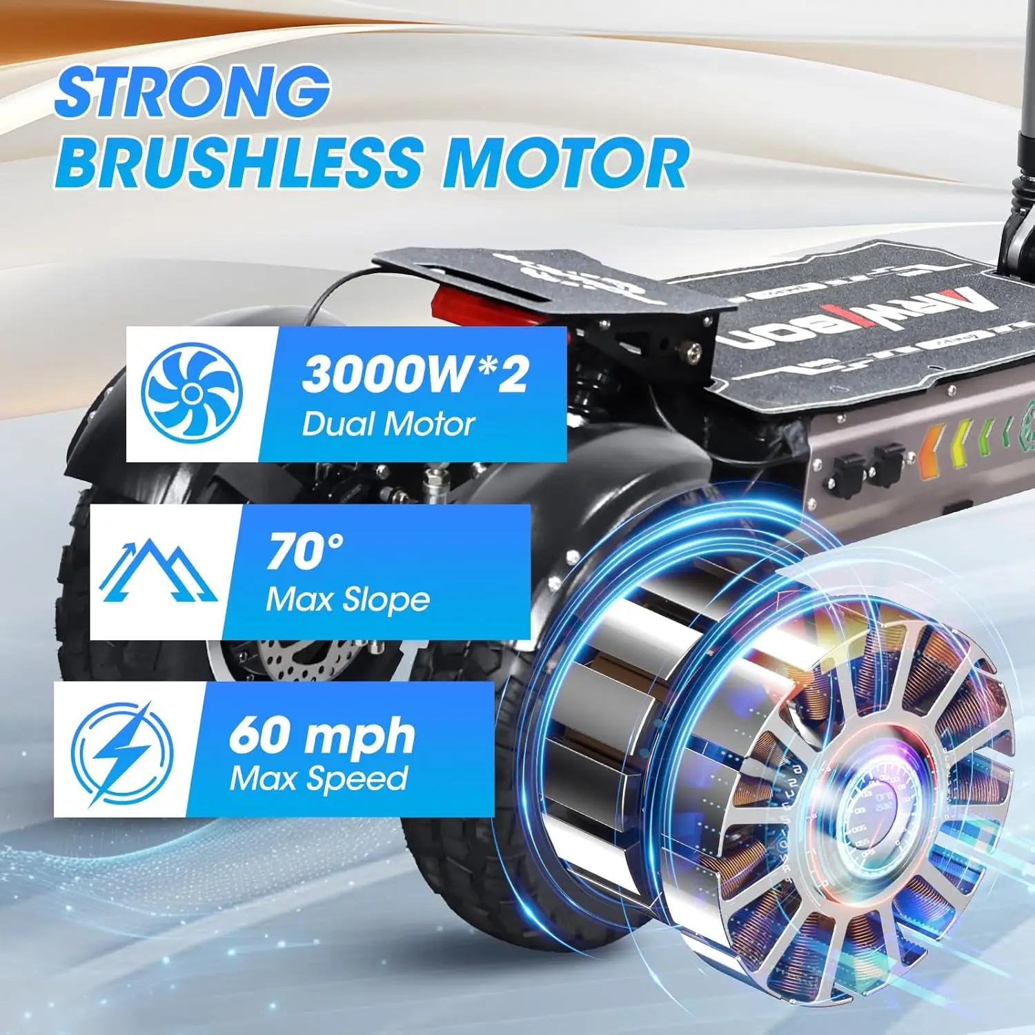 6000W Dual Motor Electric Scooter 60V 27AH Battery 44Miles Long Range 13 Inch Off Road Tricycle Scooter for Adults 3 Wheels Fat