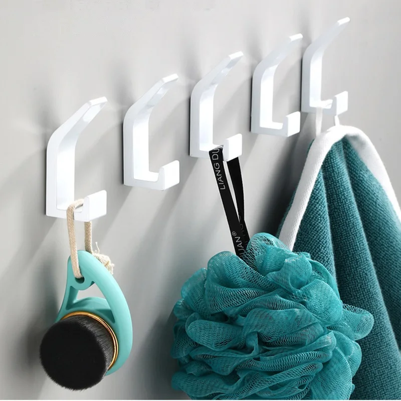 No Drilling Double Hook Black White Robe Towel Hook for Bathroom Clothes Coat Hook Livingroom Kitchen Organizer Hook Accessories