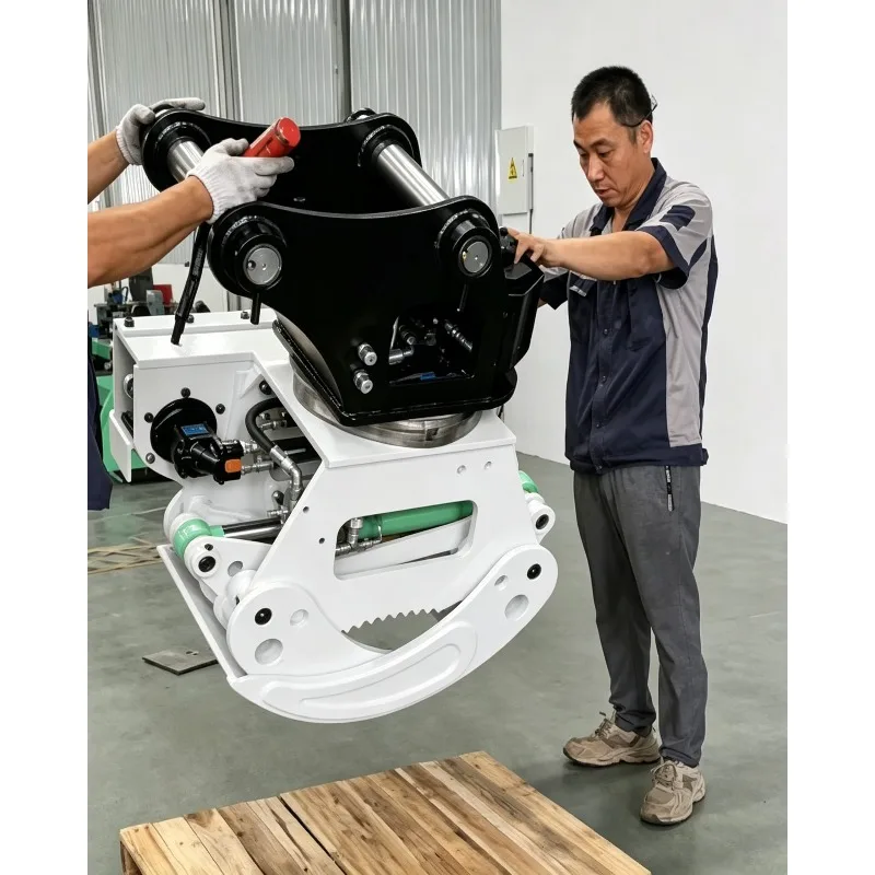 Hydraulic Excavator Attachment Wood Grapple Saw Log Cutter Clamp Saw with Chain 360 Degree Rotating Tree Cutting Grab Saw