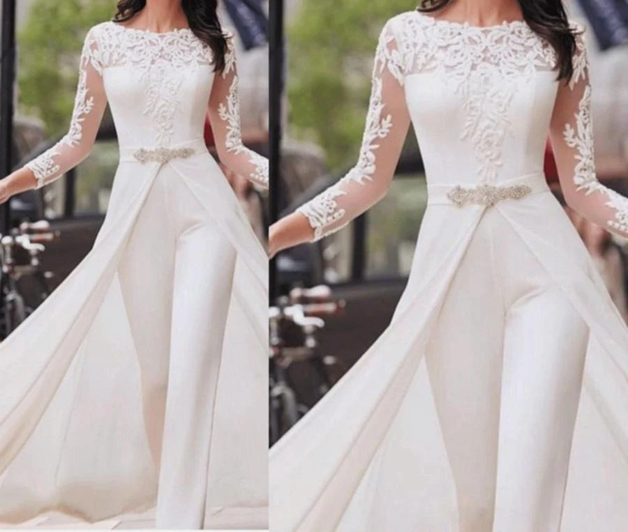 

Women Jumpsuits Long Sleeve Spring Autumn Lace Rompers High Waist Cloak Pencil Pants White Slim Elegant Overalls for Women