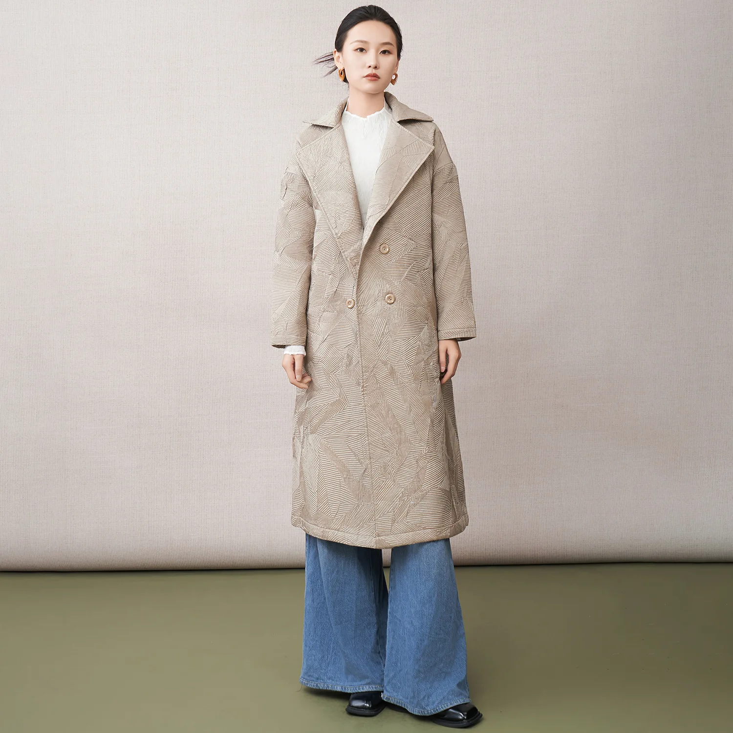 

Miyake Pleated 2025 New Autumn Long Pleated Cotton Women's Cotton Clothing Loose Big Yards Lapel Double-breasted Hundred Jacket