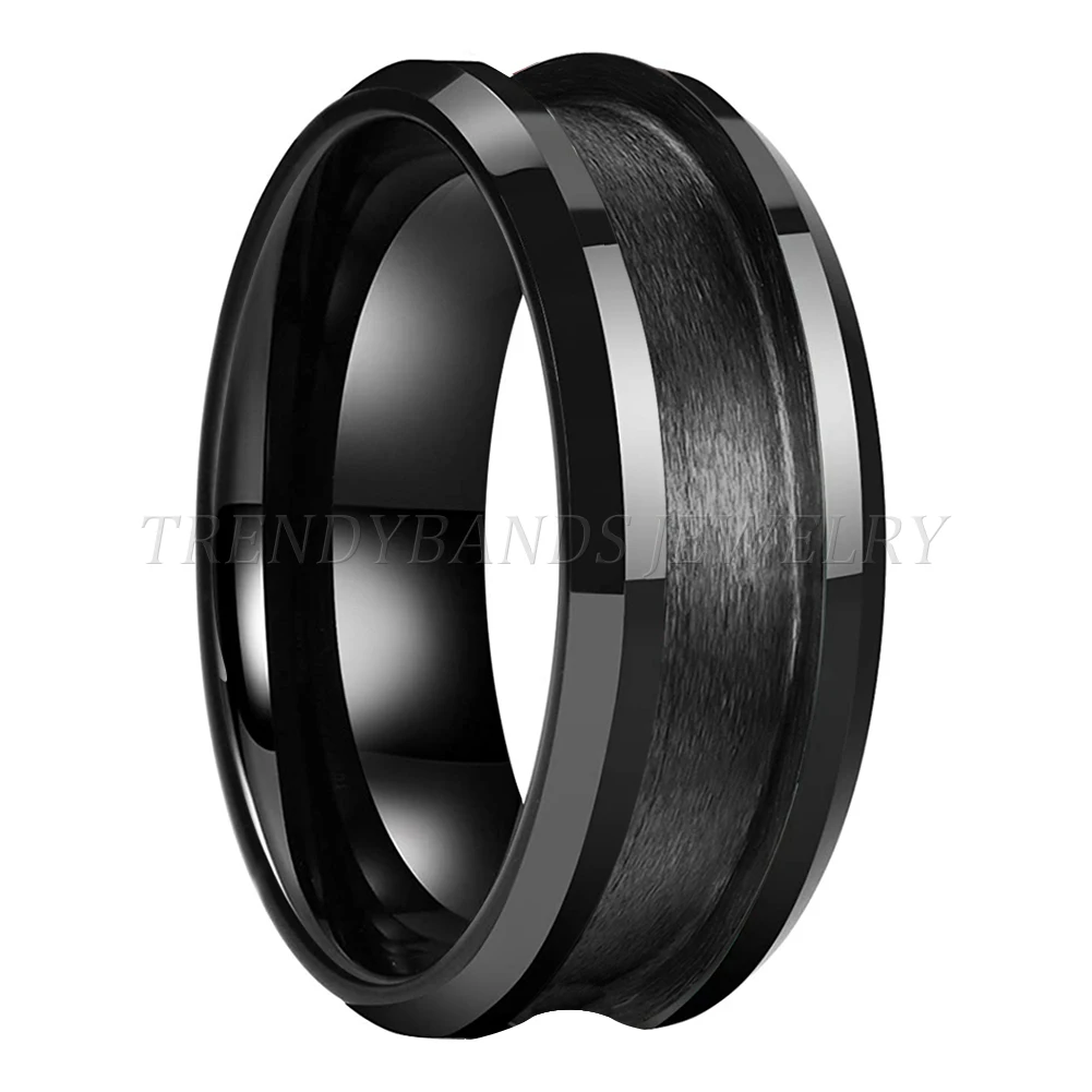 8mm Großhandel Wolfram Blank Core Ring für kunden spezifische Inlay mit 4mm Nut abgeschrägt poliert Komfort Passform – Detail 1